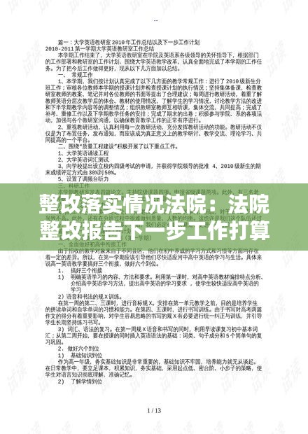整改落实情况法院：法院整改报告下一步工作打算 