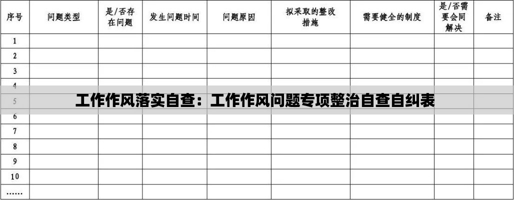 工作作风落实自查：工作作风问题专项整治自查自纠表 