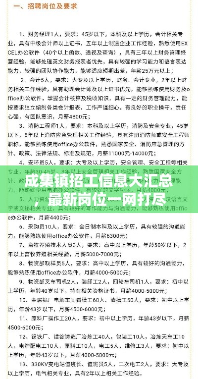 成集镇招工信息大汇总，最新岗位一网打尽