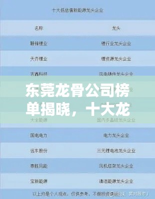 东莞龙骨公司榜单揭晓，十大龙头企业排名榜单出炉！
